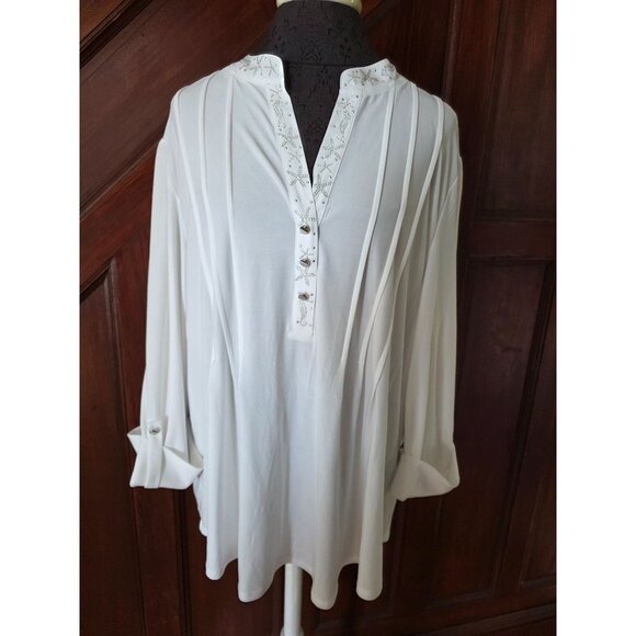 J.T.B White Long Sleeve Blouse With Rhinestone Embellishments Size XL - Picture 1 of 9